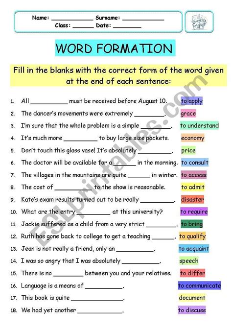 A Useful Exercise To Practise Word Formation Ss Fill In The Blanks
