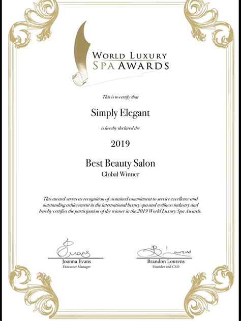 2019 World Luxury Spa Awards Simply Elegant Award Winning Beauty Salon