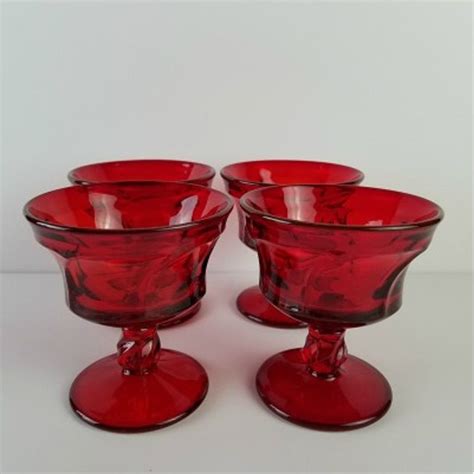 Vintage Fostoria Jamestown Ruby Red Champagne Sherbet Glass Set Of 4