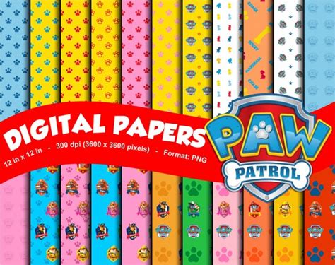 Paw Patrol Digital Papers 22 Designs For Ts Wrappings Etsy
