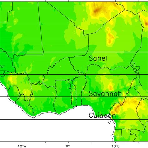 West African Domain Showing The Topography In M The Regions