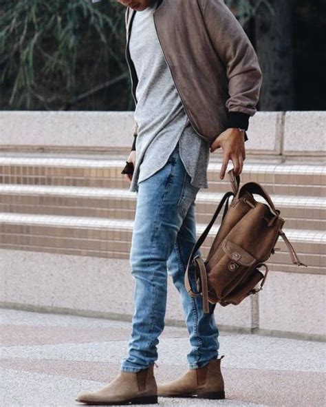 6 ways to wear chelsea boots. With gray shirt, jacket, jeans and backpack - Styleoholic ...