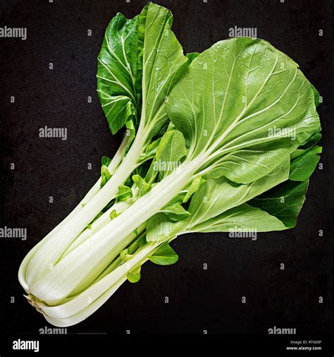 Bok Choy Or Chinese Cabbage On Black Table Pak Choi Top View Stock