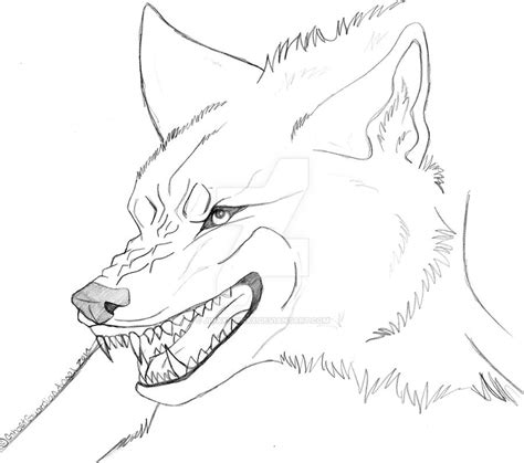 Growling Wolf Drawing Side View Sketch Coloring Page