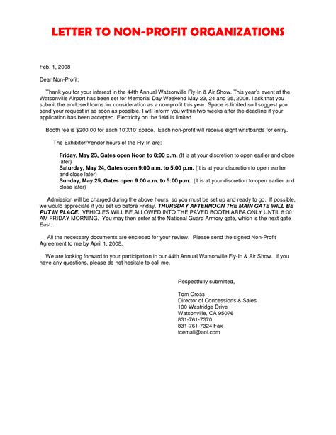 Sample Letter Of Support For Non Profit Organization