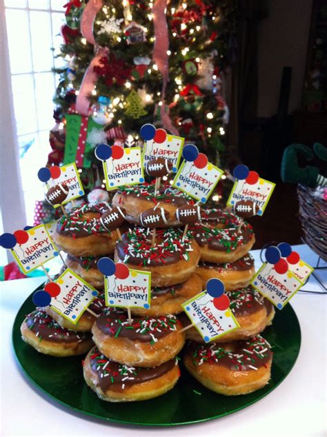 Doughnut Birthday Cake Made Using 2 Dozen Krispy Kreme Doughnuts