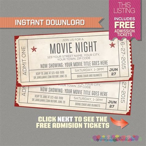 Free Printable Movie Ticket Invitation Templates Telegraph