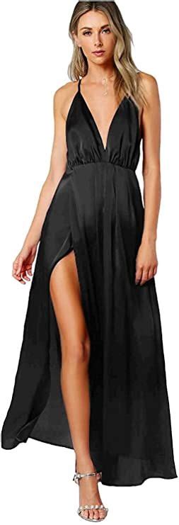 Shein Womens Sexy Satin Deep V Neck Backless Maxi Club Party Evening Dress Its Women Fashion