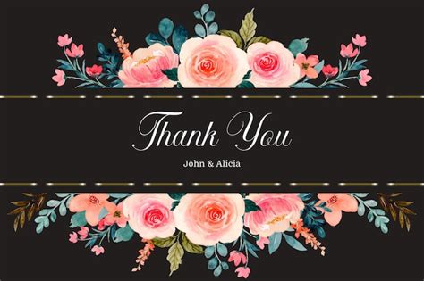 Premium Vector Thank You Card With Watercolor Pink Rose Flower Border