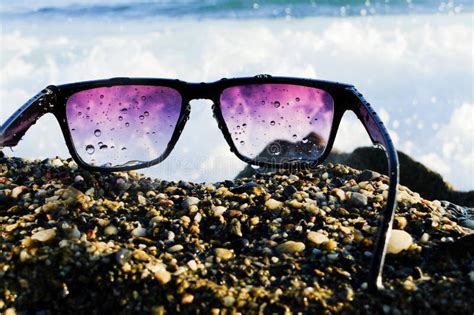 Black Sunglasses At Sea Background Stock Image Image Of Summertime