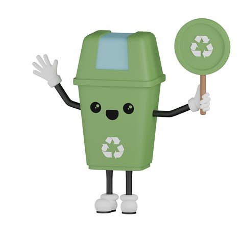 3d Isolated Green Trash Can Cartoon Character 11630405 Png