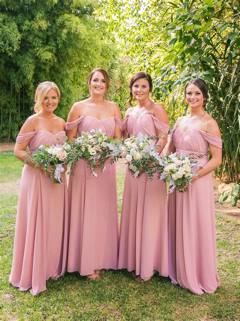 Bardot Floor Length Bridesmaid Dress In 35 Colours Dusky Pink