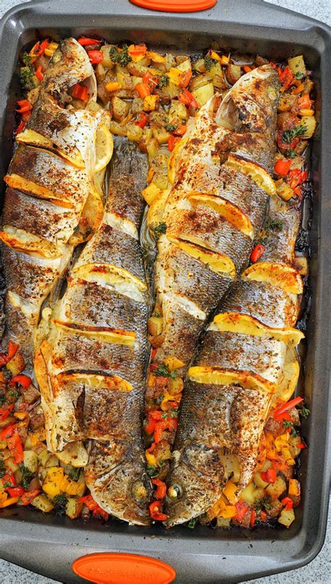 Oven Baked Mediterranean Branzino With Potatoes And Veggies