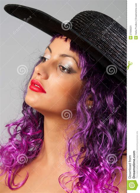 Portrait Of Beautiful Girl With Purple Hair Stock Image