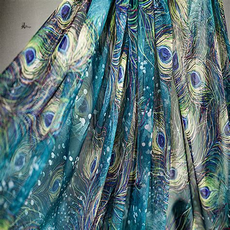 100x160cm Mesh Fabric Cloth Peacock Feather Pattern Costume Dress