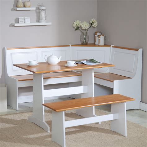 This small space friendly dining set includes one table with rustic corner brackets and four chairs with curved metal slat style backs for style and comfort. Kitchen: Breakfast Nook Kitchen Table Sets Great Corner ...