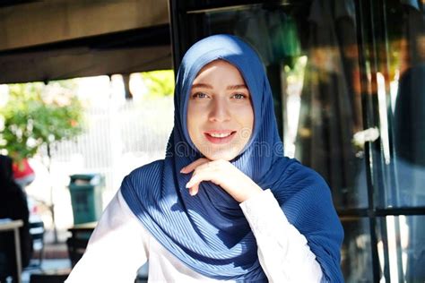 Young Blue Eyed Muslim Woman Wearing Hijab Stock Image Image Of
