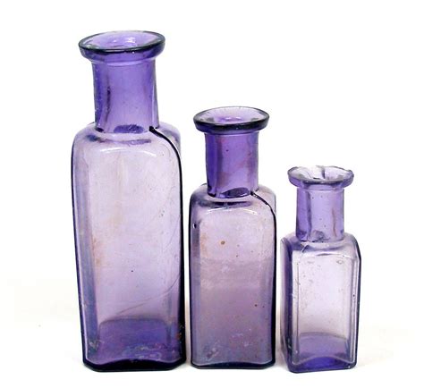 3 Apothecary Bottles Small Antique Purple Pharmacy Glass