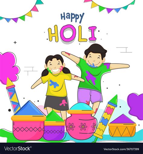 Happy Holi Celebration Background With Cartoon Vector Image