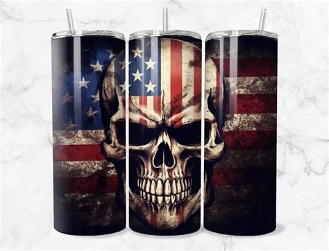 American Flag With Skull Punisher Skull Cup 20oz Insulated Tumbler