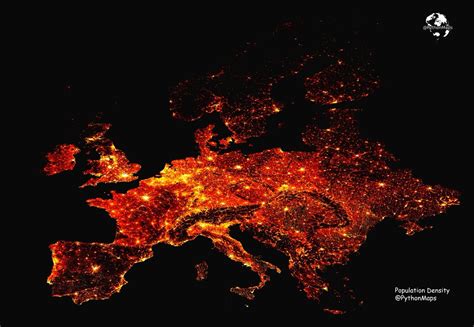 Population Density Of Europe By Pythonmaps Maps On The Web