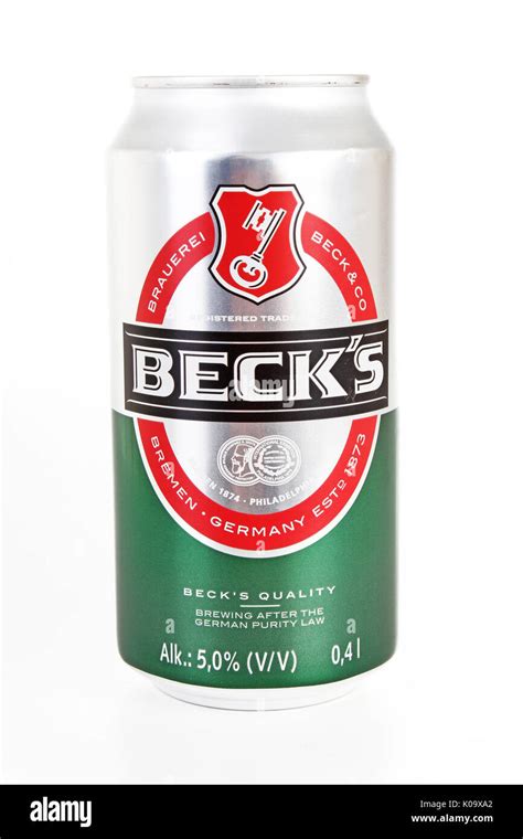 Becks Or Becks Beer Can On Isolated White Studio Background Stock