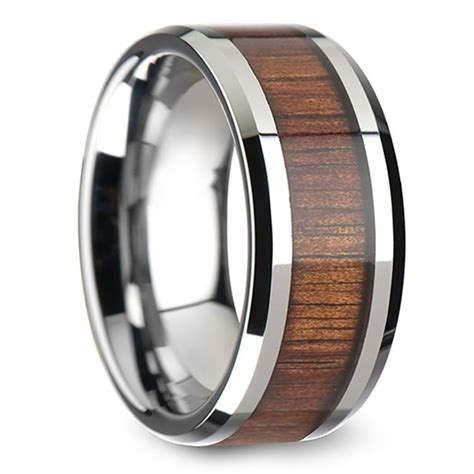 Koa Wood Inlaid Tungsten Carbide Ring Bevels 10 Mm 2 