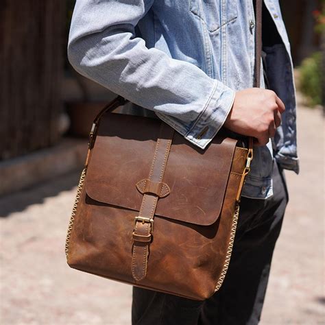 Handmade Leather Messenger Bag For Men Crossbody Bag Small