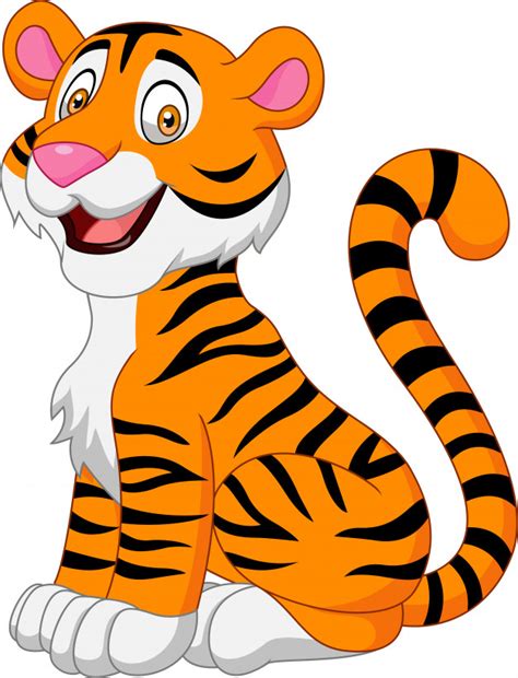 Beau tigre dessin mon fils (8 ans). Dessin Animé Souriant Tigre | Vecteur Premium