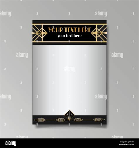 Art Deco Template Golden Black White A4 Page Menu Card Invitation