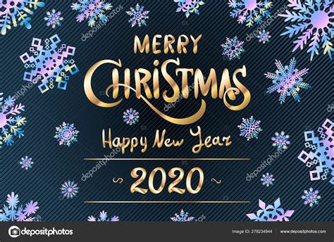 Update of may 2020 collection. Merry Christmas and Happy New Year 2020 lettering template. Greeting card invitation with blue ...