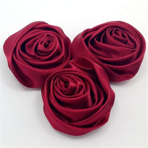 lot 24pc wine red 2 satin ribbon rose flower diy wedding bridal bouquet 50mm ebay
