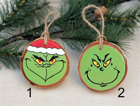 Grinch Ornament Wood Slice Ornament Wooden Christmas Etsy
