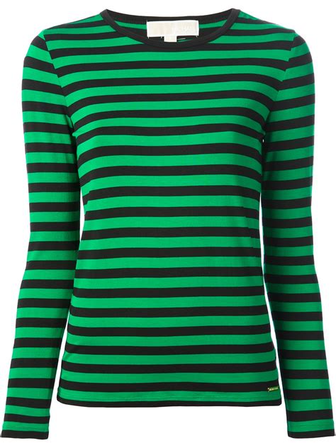 マイケルコース レディース Tシャツ トップス Tri Color Stripe Tee Print T Shirt Leaf Green