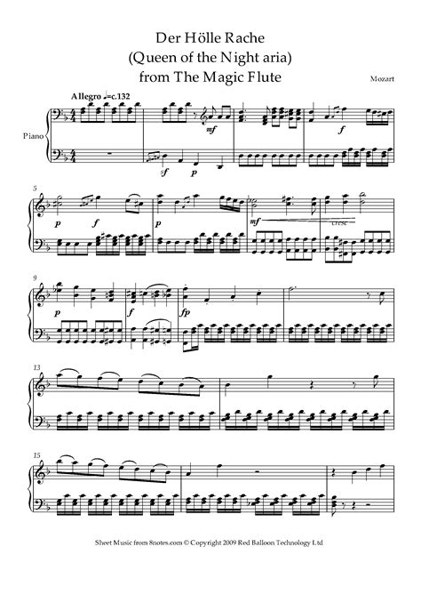 Mozart Queen Of The Night Aria From Magic Flute Sheet Music For Piano