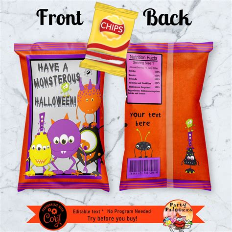 Printable Halloween chip bag cover | Halloween invitations, Halloween ...