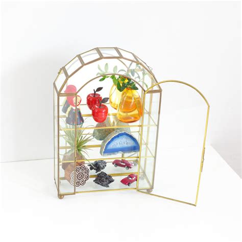 Sold Vintage Glass And Brass Mirrored Curio Display Box Wise Apple Vintage