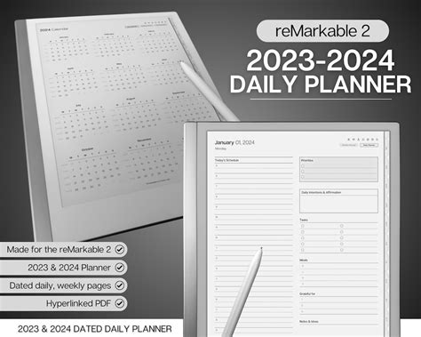 Ultimate 2023 2024 Remarkable 2 Daily Planner Hyperlinked Etsy