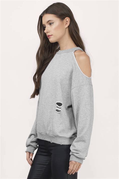 Tops, Grey Lanni Cold Shoulder Sweatshirt (With images) | Tops, Womens tops, Choker tops