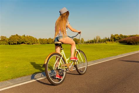 Wallpaper Blonde Women With Bicycles Grass Hat Long Hair Ass