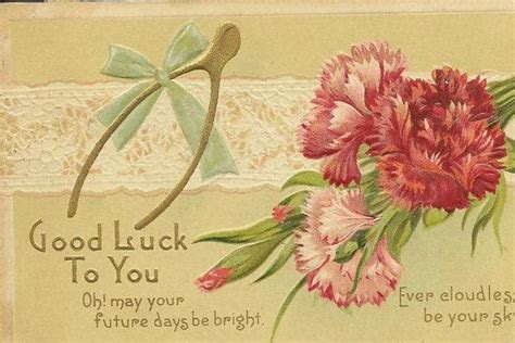 Vintage Pink And Red Carnations On Good Luck Postcard