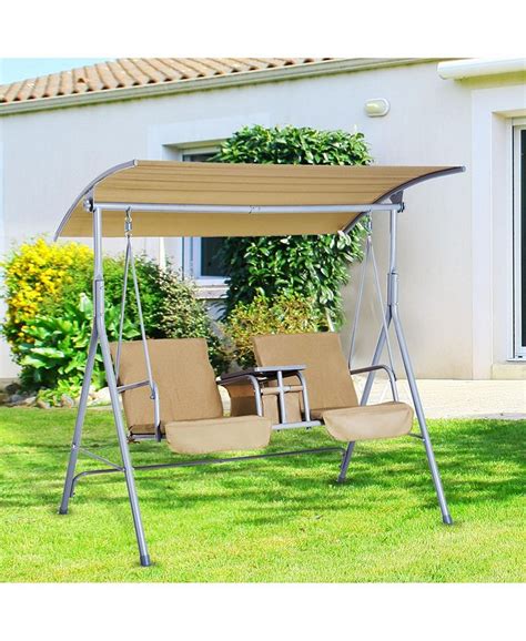 Outsunny 2 Person Porch Covered Swing Outdoor With Canopy Table And
