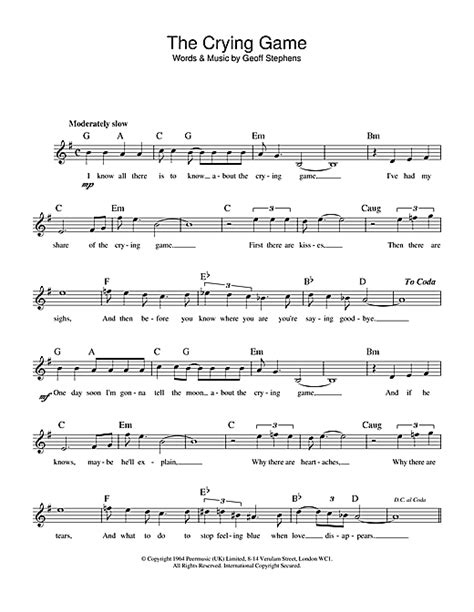 The Crying Game Chords By Geoff Stephens Melody Line Lyrics And Chords