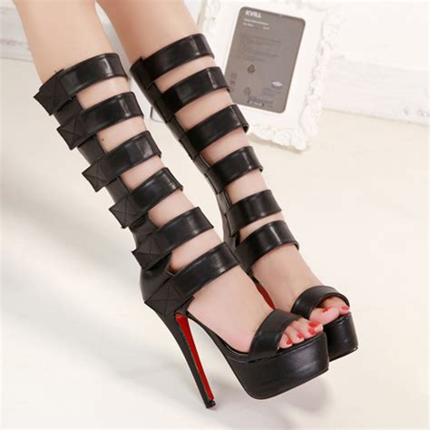 Fashion Stiletto High Heel Gladiator Black Pu Sandals On Luulla