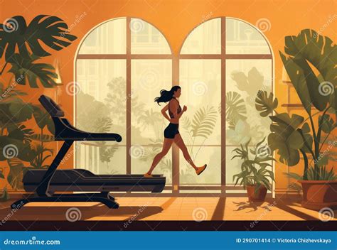 woman active training style boho exercise treadmill fitness health sport run fit generative ai