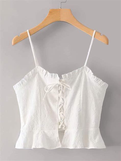 lace up front frill cami top lace top outfits white tops outfit top outfits