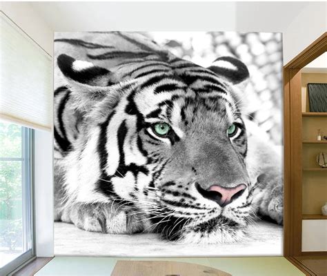 Bacaz 8d Mural White Tiger Wall Art 3d Wallpaper Animal Tiger Mural 3d