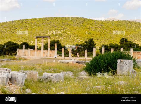 Colums Of Abaton Of Epidaurus Peloponnese Greece Unesco World