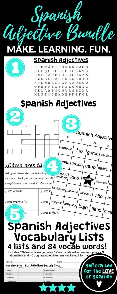 Spanish Adjective Bundle 5 Fun Resources To Begin Describing Yourself