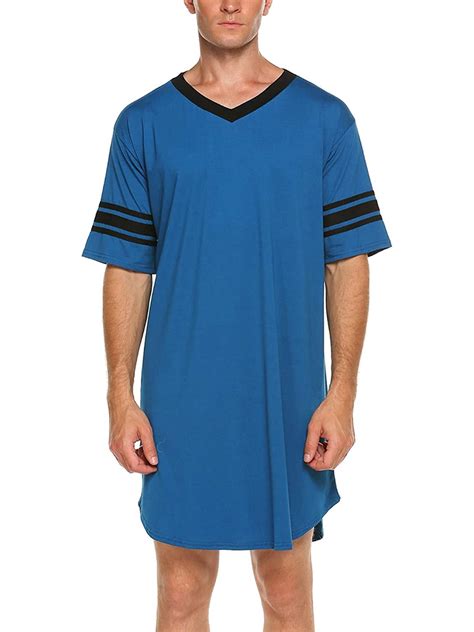 Cathery Mens Cotton Nightshirt Short Sleeve Sleepwear Soft Comfy Nightgown Loose Sleep Shirt S
